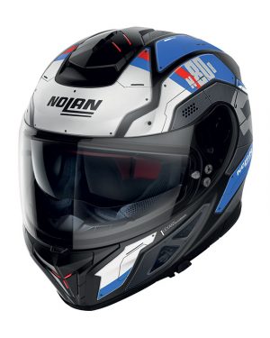 Casque NOLAN N80-8 Starscream N-Com (Noir Mat/Bleu/Blanc)